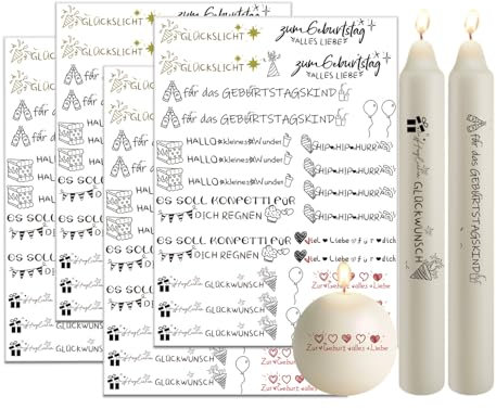 Bolosa 4 Stück Kerzentattoos Geburtstag, Kerzen Tattoo Geburtstag, Rub on Sticker Geburtstag, Wasserschiebefolie Geburtstag, Aufkleber Selbst Gestalten, 19x14cm Kerzentattoo Geburtstag(Geburtstag 1)