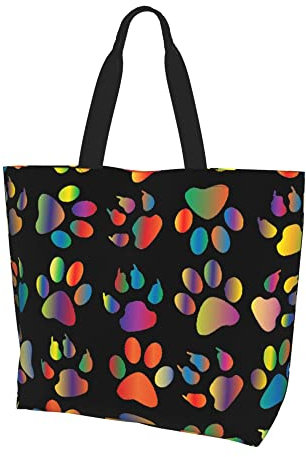 SJOAOAA Wiederverwendbare Einkaufstasche, Einkaufstasche, Einkaufstasche, Geschenktasche, waschbar, faltbar, für Reisen, Strand, Shopper, Bunte Hundepfote., Einheitsgröße