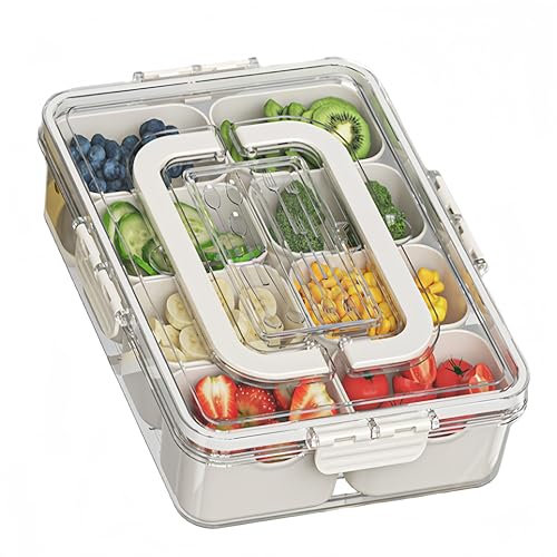 NBBENG Snack Box with Compartments Tray 8 Removable Compartment Box for Food Organizer, Reusable Snack Boxes Container, Suitable for Party