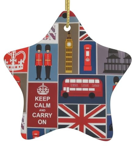 England Symbols Print Xmas Tree Ornaments Pendant Decoration for Christmas Holidays Anniversaries Wedding Tree Home