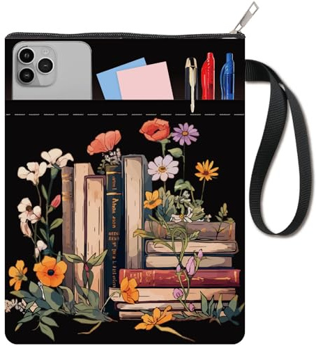 CRASPIRE Flower Book Covers Black Book Sleeve Book Protector for Paperbacks Washable Fabric Cloth Book Cover with Zipper and Extra Sleeve Pocket for Book Lovers Classmate Gifts