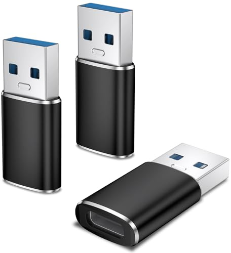 USB C to USB Adapter 3 Pack, Type C to USB-A Converter for Fast Charging & Data Sync, Type C Female to Type A Male Adapter Charger Converter Compatible with iPhone 16/15/14, Pad Pro, Macbook (Black)