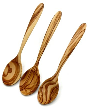 DAGDEG 3er Set Esslöffel aus Olivenholz – 20 cm – Handgefertigte Holzlöffel – Müslilöffel für Bowl, Frühstück, Dessert – Nachhaltiges Besteck aus Olivenholz