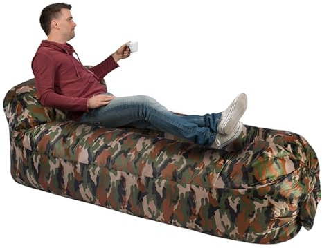 Aufblasbare Liege – kompakter luftgefüllter Lounge-Sessel, reißfestes Schlafsofa, ergonomischer Outdoor-Liegestuhl, einfach aufzubauende Couch | Bequemes Campingzubehör für Partys, Strandausflüge, Par