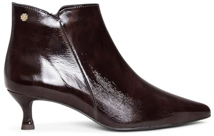 miMaO Botines elegantes tacón bajo, Charol Marrón, EU 36