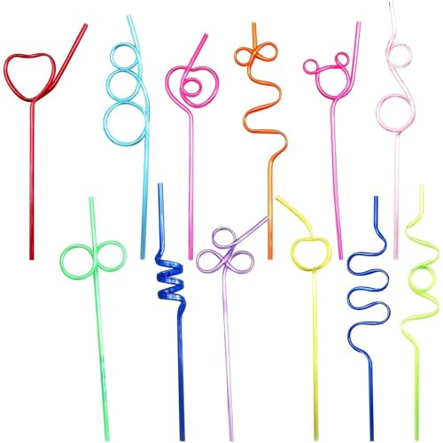 YXL 12 Pcs Curly Straws, Fun Drinking Straws, Colourful Reusable Straws for Kids, Plastic Straws Reusable, Bendy Straws for Party Favours