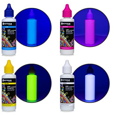 Octopus 4X 50ml UV Fluoreszierende, unsichtbare Tinte kompatibel für Epson und Brother, Weiss, Cyan, Magenta, gelb