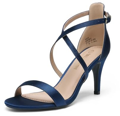 DREAM PAIRS Women's Heel Sandals Fashion Stilettos Open Toe Pump Heel Sandals DOLCE,Size 6,Navy,DOLCE