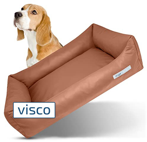 dogsfavorite Hunde-Bett mit Visco-Kissen - waschbares Hundekörbchen - hochwertiges Hundesofa - gelenkschonendes Hundekissen - robuste Hundematte - Cognac - Gr. L - 115 x 85 cm