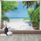 ABAKUHAUS Ozean Wandteppich, Palm Leaf Tropical Beach aus Weiches Mikrofaser Stoff Waschbar ohne Verblassen Digitaldruck, 150 x 110 cm, Weiß und Blau