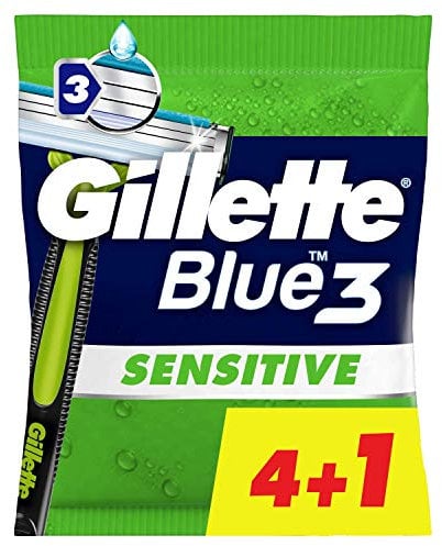 Gilette Blue3 Sensitive Einweg Rasierklingen für Männer, 5 Stück