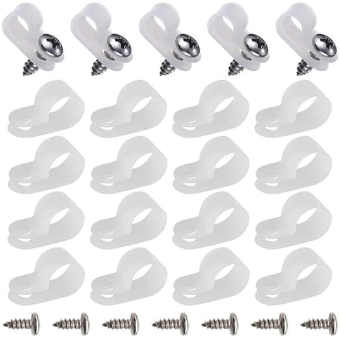 100 Pack R-Type Cable Clips Rope Light Mounting Clip with Stainless Steel Screws for Indoor Outdoor Electrical Wire Cord Rope Light Mounting (1/4 Inch)
