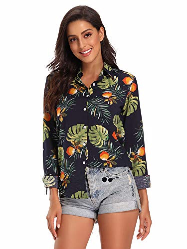 Aeslech Women's Lightweight Button Down Hawaiian Shirt Tropical Party Summer Tops