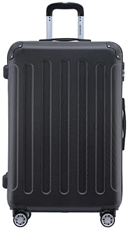 BEIBYE- Hartschalenkoffer Koffer Trolley Rollkoffer Reisekoffer Zahlenschloß 4 Zwilings-Rollen (Black, Middle-66cm)