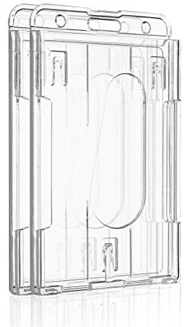 Pawfly 2 Pack Vertical 2-Card Badge Holder with Thumb Slot Hard Transparent PC Case Protector for Office School IDs Credit Cards Driver’s Licenses and Passes