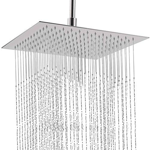 SLIM Quadratische Edelstahl Duschkopf Regendusche 30x30 cm XXL | Regenduschkopf Gross 12 Zoll Brausekopf Dusche Armaturen Anti-Kalk Eckig | Kopfbrause Chrom Ultradünn Wassersparender Duscharmatur