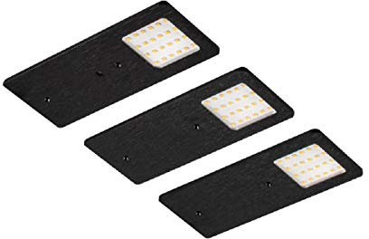 Rolux DF-1909 3er Set LED Unterbauleuchte schwarz 3W warmweiß mit dimmbarem Infrarot (IR) Schalter mit passendem Trafo aus Aluminium nur 5mm flach z.B. zum Ausleuchten der Küchenarbeitsplatte