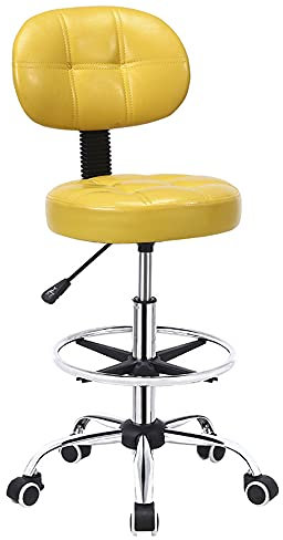 YOFXZGR Barhocker mit Lehne, 360° Drehstuhl mit Rollen, Barhocker Höhenverstellbar 58-70cm, PU Leder Chair Rollhocker, Salon Friseurstuhl Bartisch Barstuhl Schemel (Gelb)