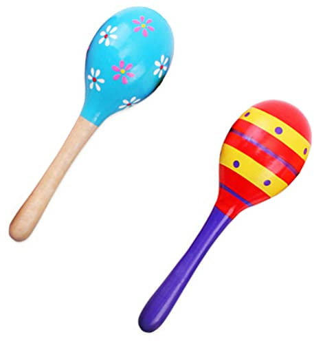 Toddmomy 2pcs Wooden Maracas Toys Rattle Shaker Mexican Fiesta Noisemaker Party Favors Early Developmental Toy for Toddler Infant Baby Kid (Random Style) 12cm