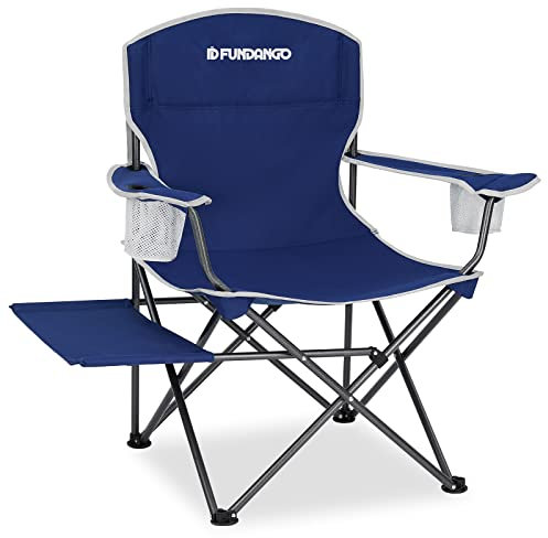 FUNDANGO Folding Padded Camping Arm Chair, Portable Outdoor Full Back Lawn Chair with Side Table Cup Holder Side Pocket for Garden Camping Picnic BBQ Concert with Carry Bag, Support 300LBS