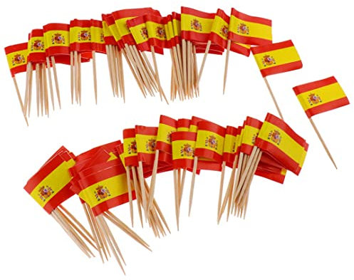 SMELEYOU 100 Unids Papel España Bandera Picks, Pequeño Palillo, Mini Banderas De La Magdalena, Mini Fruta Cocktail Alimento Palillo De Los Palillos Bandera, Papel Fairy Cake Toppers