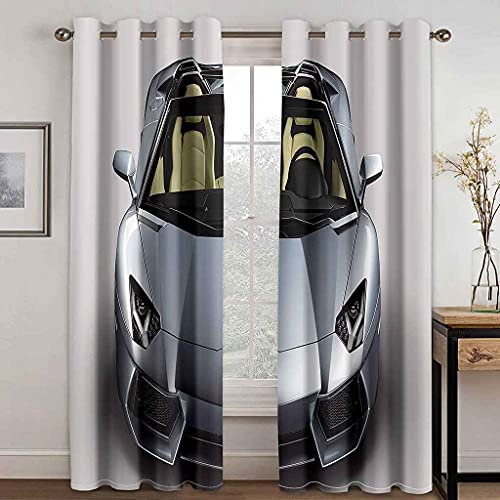 KQDMYT 3D-Digitaldruck Verdunkelungsgardine Graues Auto Geräuschreduzierung Polyester Lichtundurchlässig Ösenvorhang Für Wohnzimmer Schlafzimmer Kinderzimmer Wohnkultur 280x260cm
