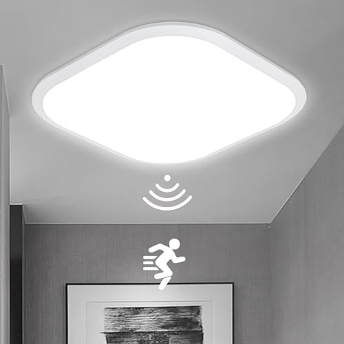 YRHome 24W Deckenleuchte mit Bewegungsmelder Radar Sensor Deckenlampe Sensorlampe Flurlampe Moderne LED Panel Ultraslim Küche Balkon Wandlampe Flur Kaltweiß (24W Kaltweiß LED)