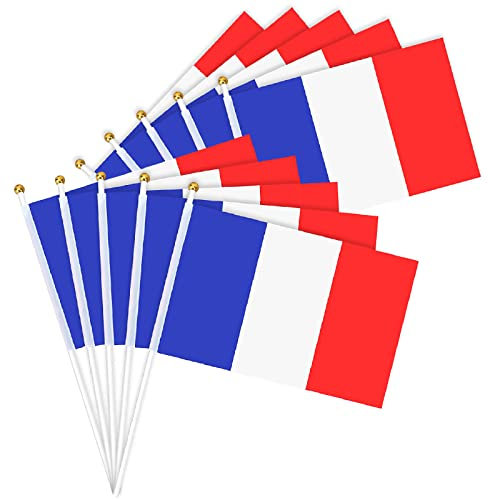 Petit Drapeau Français - 10 Drapeaux Français - Haute Qualité - Résistant - Supporter EQUIPE DE FRANCE - ALLEZ LES BLEUS