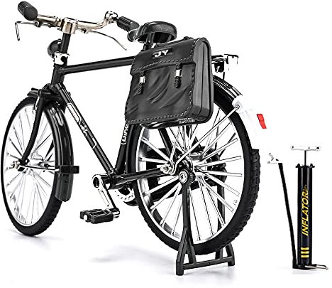 Klassische Retro Fahrrad Modell Miniatur Dekorative Sammlung Die-cast Spielzeug Ornament ,1:10 Simulation Mini Legierung Fahrrad Modell Metall Fahrrad Schieben zusammengebaut Version (Schwarz)