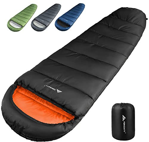 Forceatt Schlafsack,15℃~25℃ Outdoor Sommerschlafsack, Ultraleicht (1200g) Kleines Packmaß 3 Jahreszeiten Wasserabweisend Mumienschlafsack für Camping, Reise, Festival