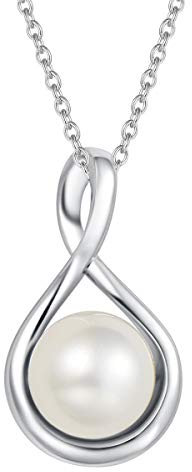 FANCIME Damen Halskette mit Infinity Symbol Anhänger Kette aus 925 Sterling Silber mit Natürlicher Süßwasser Perlen Edelstein Juni Geburtsstein Schmuck für Mädchen, 40 + 5 cm Extender
