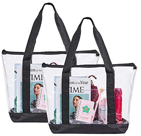 Große transparente Tragetasche, modische PVC-Schultertasche für Damen, durchsichtige Stadion-Tasche für Sicherheit, Reisen, Einkaufen, Sport und Arbeit, 2er-Pack, 2 Pack, Transparente Tasche,