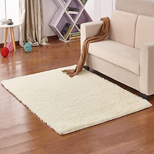 EN AyuL Teppiche für Schlafzimmer/Wohnzimmer, rutschfest, flauschig, weich, quadratisch, Plüschboden, Teppiche für Zuhause, Kinderzimmer, Teppiche (80 x 200 cm, Weiß)