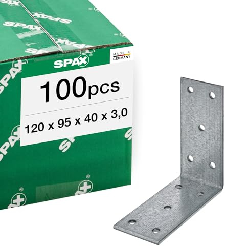 SPAX Winkelverbinder 120x95x40 mm, 3 mm dick, 100 St. - Holzbauverbinder | Verzinkter Stahlwinkel für Pfetten und Wandriegel, 90 Grad Eckverbinder mit 16 Löchern, robust für den Holzbau