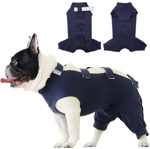 IECOii Hundebody Nach Kastration Rüde mit Bein,Atmungsaktiv Body Für Hunde Nach Op für chirurgische Bauchwunden und Hautschutz,Einstellbar E-Halsband Alternative Nach Hund Body Operation,Blau,L