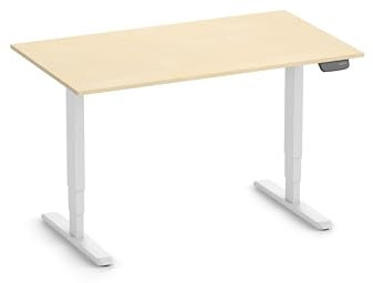 Ergolutions® Primus Schreibtisch, Gestell Weiß, Tischplatte 1400 x 800 x 25 mm Birke - Elektrisch Verstellbarer Standing-Desk, 125kg Tragkraft, Memory-Funktion, leise, Kabelmanagement