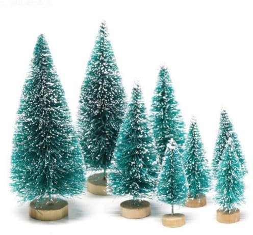 ulafbwur Mini decoración de árbol de Navidad para mesa, decoración de árbol de Navidad pequeño para interiores, pino nevado, adorno de fiesta de Navidad, decoración de vacaciones, 8 unidades, azul y