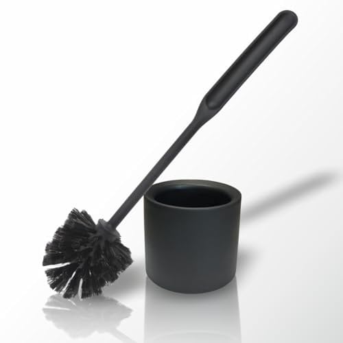 York Escobilla de Inodoro con Soporte, para Hotel, hostal, pensión, Restaurante, Moderno, Color Negro Mate, 35 x 11 cm