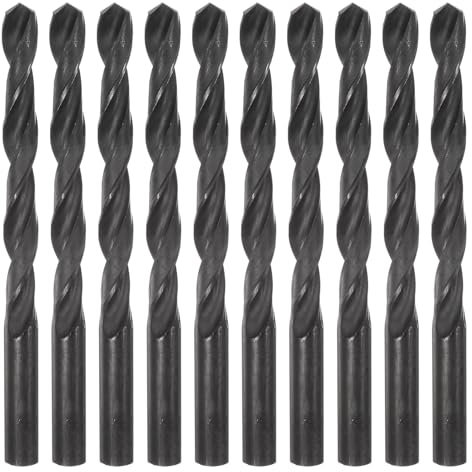 sourcing map 10pcs Jobber Drill Bits 9.5mm (3/8) Nitride Coated High Speed Steel (HSS) 4241 Twist Drill Bits for Stainless Steel Copper Aluminum Alloy Metal Wood Plastic, Black
