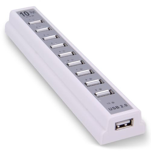 REY HUB 10 Puertos USB, Adaptador Multipuerto Slots USB 2.0