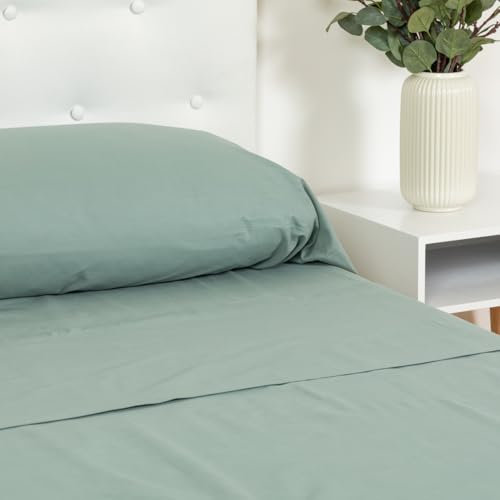 TRAMAS+ Doppelter Lakensatz 160x200, 100% Baumwolle, Bettwäsche, Laken und 2 Kopfkissenbezüge, Standard 100 von Oeko-TEX - Veroneser Grün