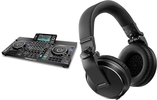 Denon DJ SC LIVE 4 - Controlador DJ autónomo, mezclador 4 canales, streaming de Amazon Music, WiFi, altavoces, compatible con Serato DJ y Virtual DJ & Pioneer DJ HDJ-X5-K Auriculares para DJ Negro