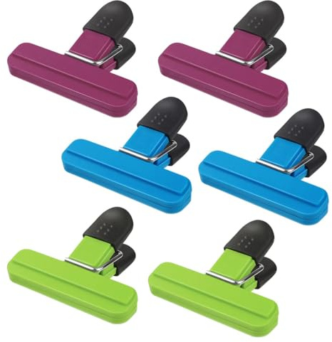 6 Pack Chip Bag Chips Food Clips with Heavy Duty Tight Seal Grip Plastic Bags Clips for Food Storage Assorted Colors Food Bag Clips Snack Clips Small Sizes Kitchen Clip for Coffee Snacks (3 Colors)