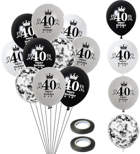 Luftballon 40. Geburtstag Mann Frauen Deko 14 Stück Schwarz Silber weiß Ballons 40. Geburtstag Dekoration 40 Latex Ballon Geburtstagsdeko 40 jahre Frauen Männer Party deko