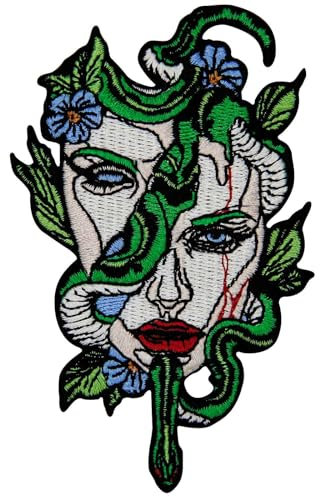 Aufnäher, bestickt, Design: Das zerbrochene Schlangengesicht, zum Aufbügeln oder Aufnähen