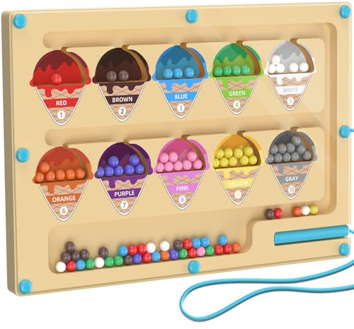 Giochi Montessori 3 4 5 6 Anni, Labirinto Magnetico Bambini di Numeri Colore, Imparare i Colori Gioco di Conteggio Ordinamento, Palline Magnetiche Colorate, Motricità Fine, Regalo per Ragazze Ragazzi