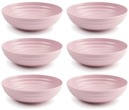 Tradineur - Pack de 6 Platos hondos - Fabricado en Plástico - Apto para uso alimenticio, Microondas y Congelador - Ø 19 x 5,5 cm - 900 ml - Color Rosa Pastel
