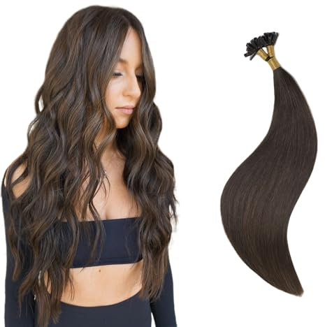 XDhair U Tip Real Human Hair Extensions 18inch 50 Strands 50g Pre Bonded Darkest Brown Fusion Keratin U Tip Hair Extensions for Women#2 18inch