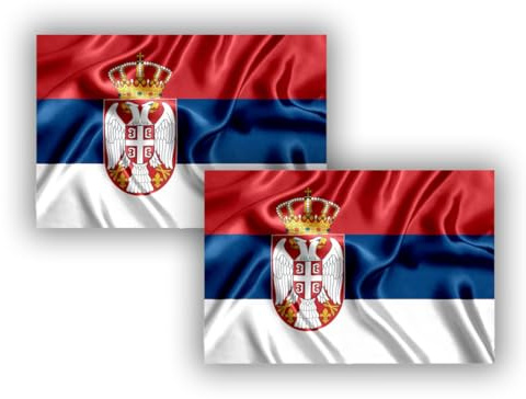 JYC Kreativ Serbische Flagge, 90 cm x 150 cm, mit Mastschlaufe und Kordeln, leichte Flagge für Sport, Fußball, Gebäude (Serbien, 2er-Pack)