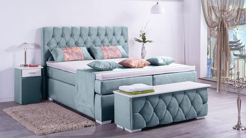 Boxspringbett Jana 240x220, VS-Hellblau, 7-Zohnen Taschenfederkernmatratze, Ergoflex - Inklusive Aufbau - Deutscher Hersteller